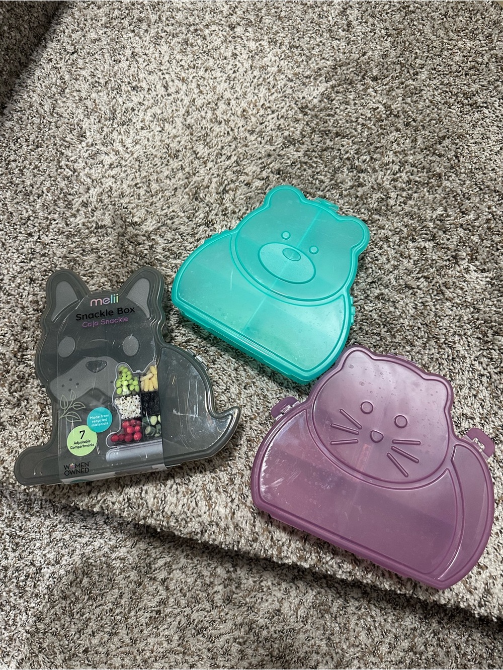 Melii Snackle Box Set - Teal Bear, Frenchie dog and Purple Cat